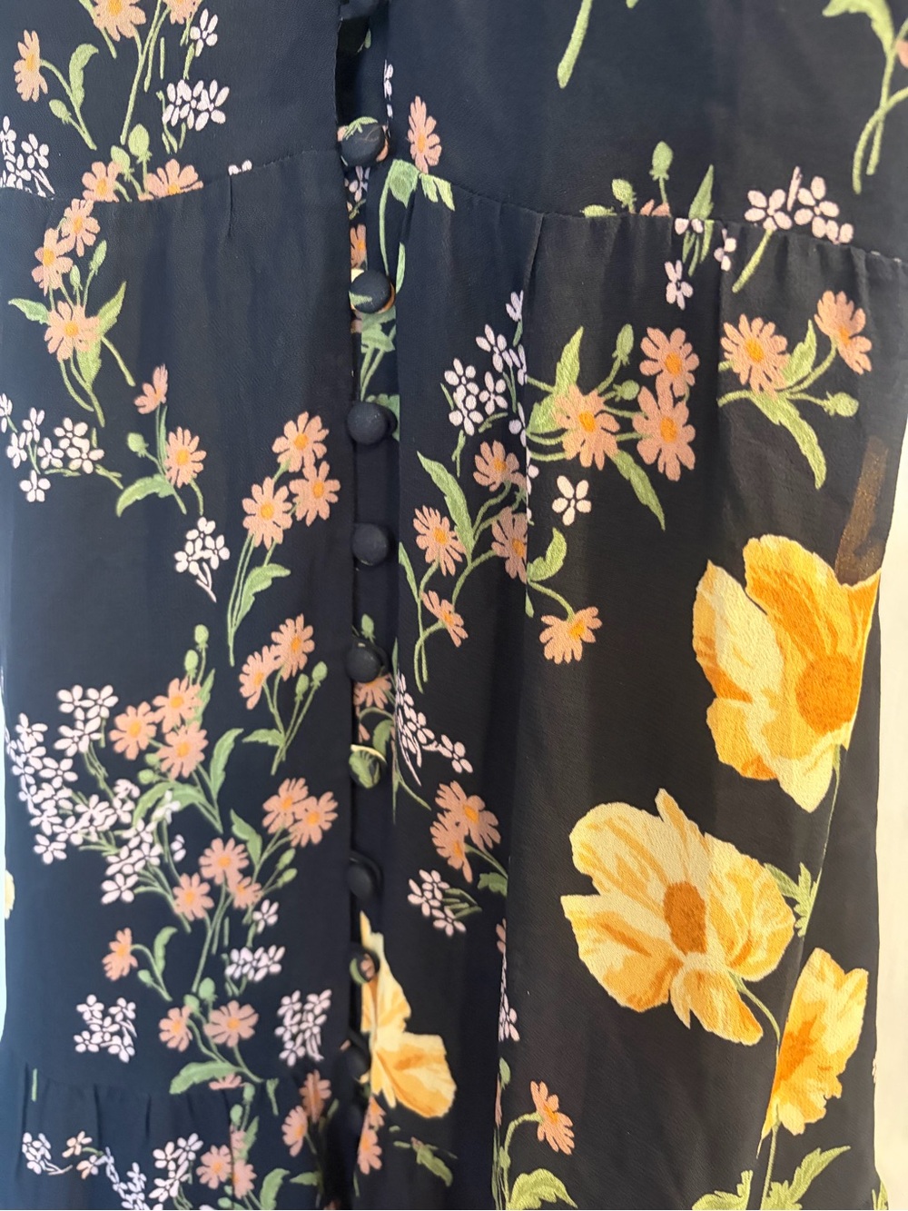 Reformation Black Midi Dress with Yellow Floral Print - Picture 7 of 8